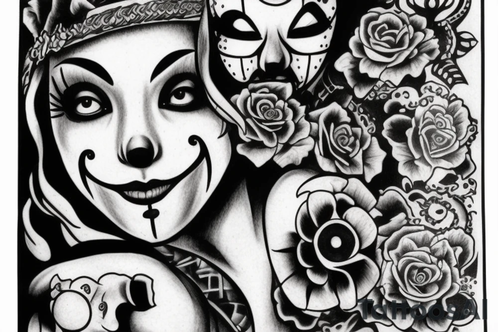 Chicano style clownngirl tattoo idea