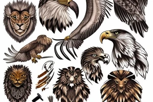 Eagle with brown lion tattoo idea