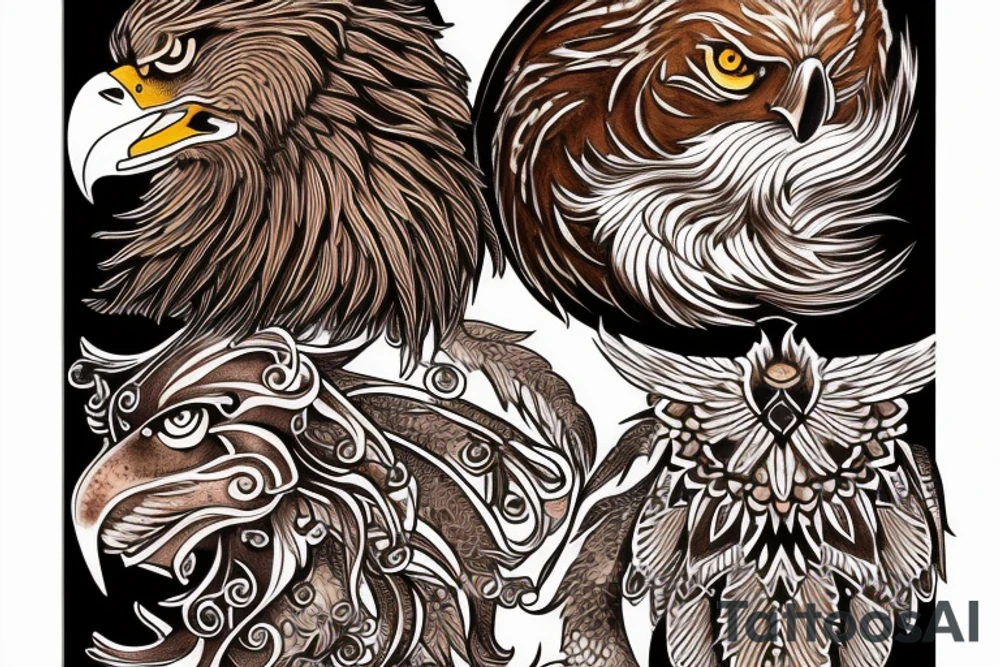 Eagle with brown lion tattoo idea