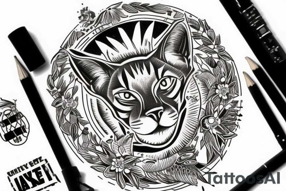 Lynx head inside a round circle military-style, and a texts saying Flygbasjägare tattoo idea