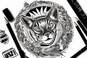 Lynx head inside a round circle military-style, and a texts saying Flygbasjägare tattoo idea