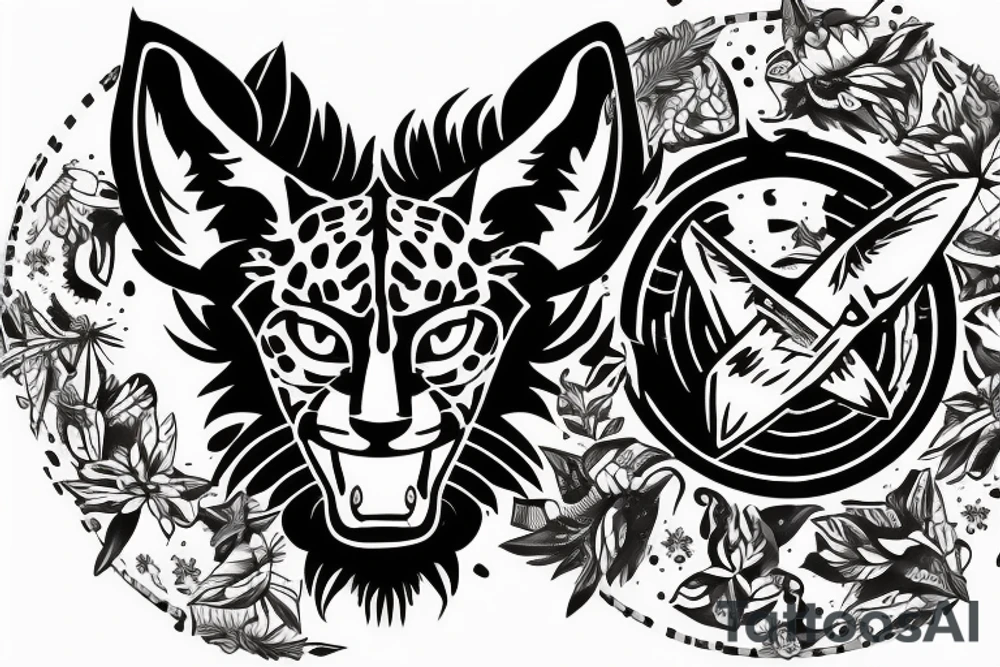 Lynx head inside a round circle military-style, and a texts saying Flygbasjägare tattoo idea