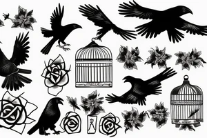 A crow breaking free from a bird cage tattoo idea