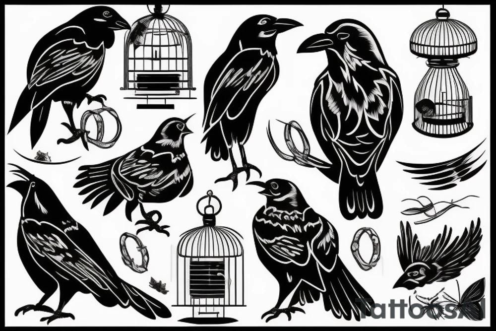 A crow breaking free from a bird cage tattoo idea