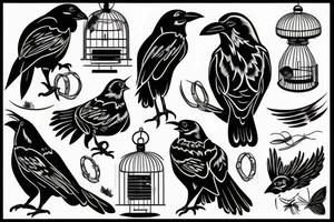A crow breaking free from a bird cage tattoo idea
