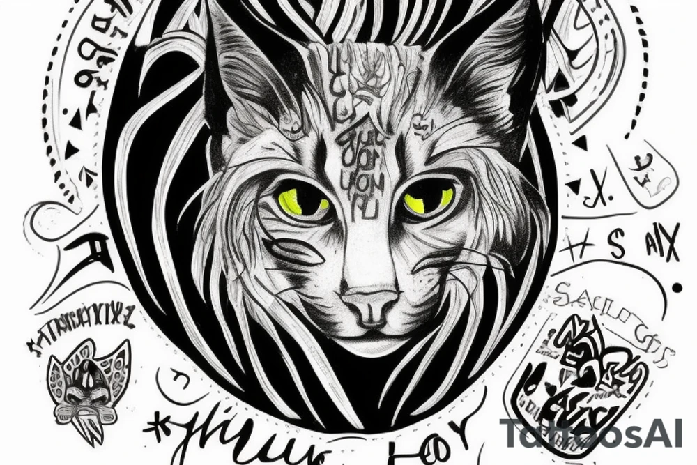 lynx head inside a ring with text above flygbasjägare tattoo idea