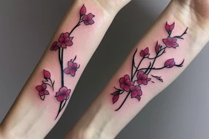 simple and small plum blossom at different stages of blooming. Tattoo will be small and by the wrist area. Mostly white flower but with some pink shading or deatails tattoo idea