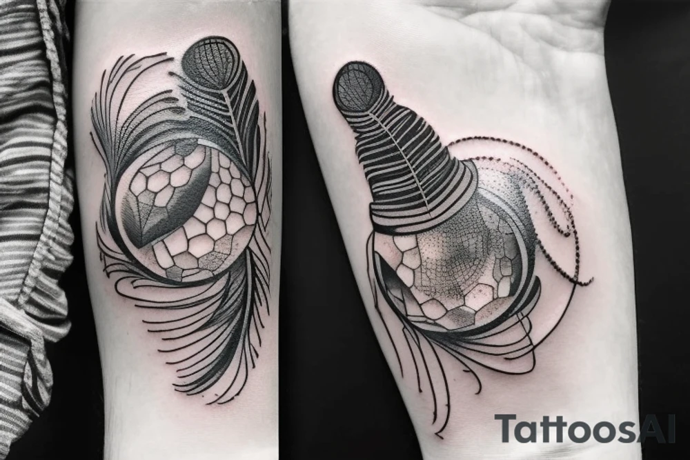 Cowboy hat with horse shoe peacock feather planet space ring disco ball tattoo idea