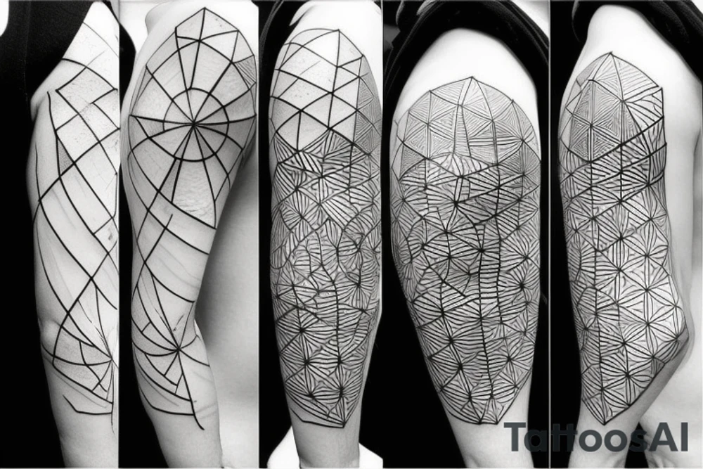 A tattoo in black and white inspired by geosciences information system and how geometry works for getting images from the earth and analyzing its data. The tattoo would be in scientific style tattoo idea