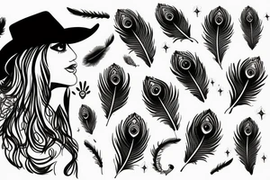 Cowgirl hat with peacock feather cosmic tattoo idea