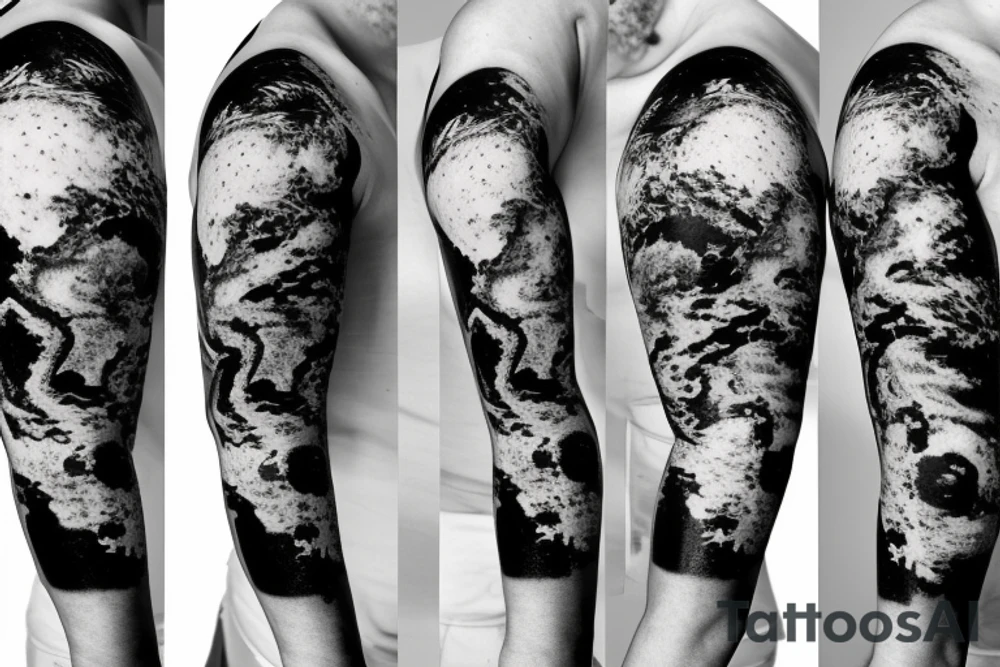 A black-and-white scientific illustration of earth sciences and satellite geometry by satellite images and geographic information systems in the upper arm and inner biceps tattoo idea