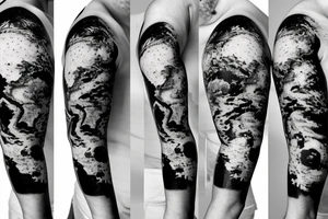 A black-and-white scientific illustration of earth sciences and satellite geometry by satellite images and geographic information systems in the upper arm and inner biceps tattoo idea