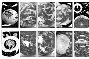 A black-and-white scientific illustration of earth sciences and satellite geometry by satellite images and geographic information systems in the upper arm and inner biceps tattoo idea