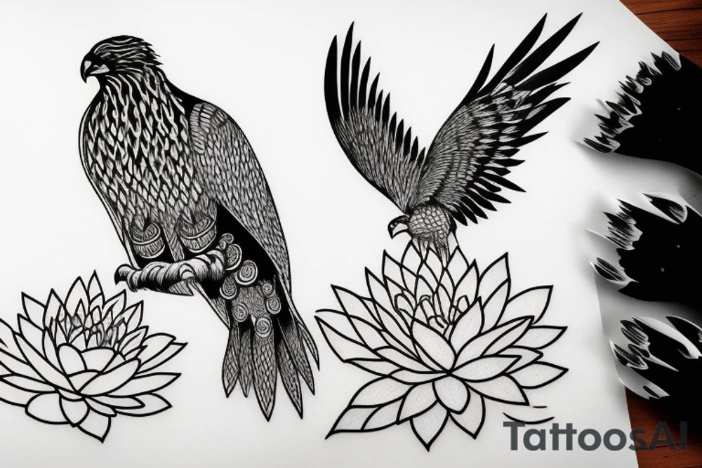 A hawk with an water Lilly tattoo idea