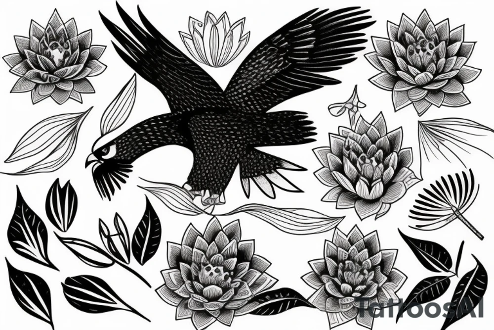 A hawk with an water Lilly tattoo idea
