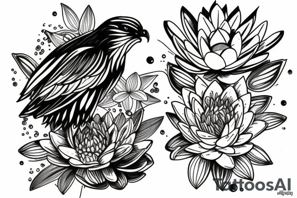 A hawk with an water Lilly tattoo idea
