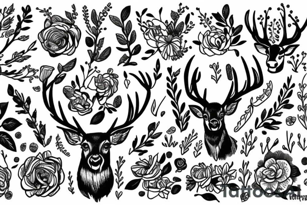 Deer in flowers tattoo idea