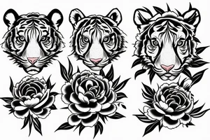 Tiger with peony flowers tattoo idea