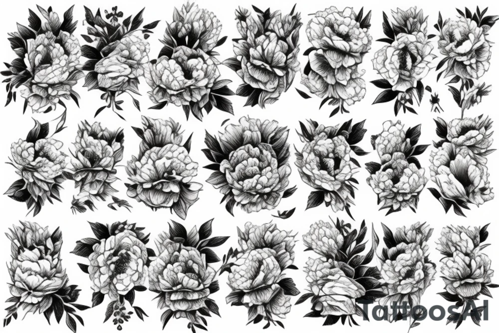 Tiger with peony flowers tattoo idea