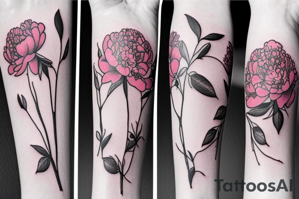Leopard with peony flowers and cherry blossums tattoo idea