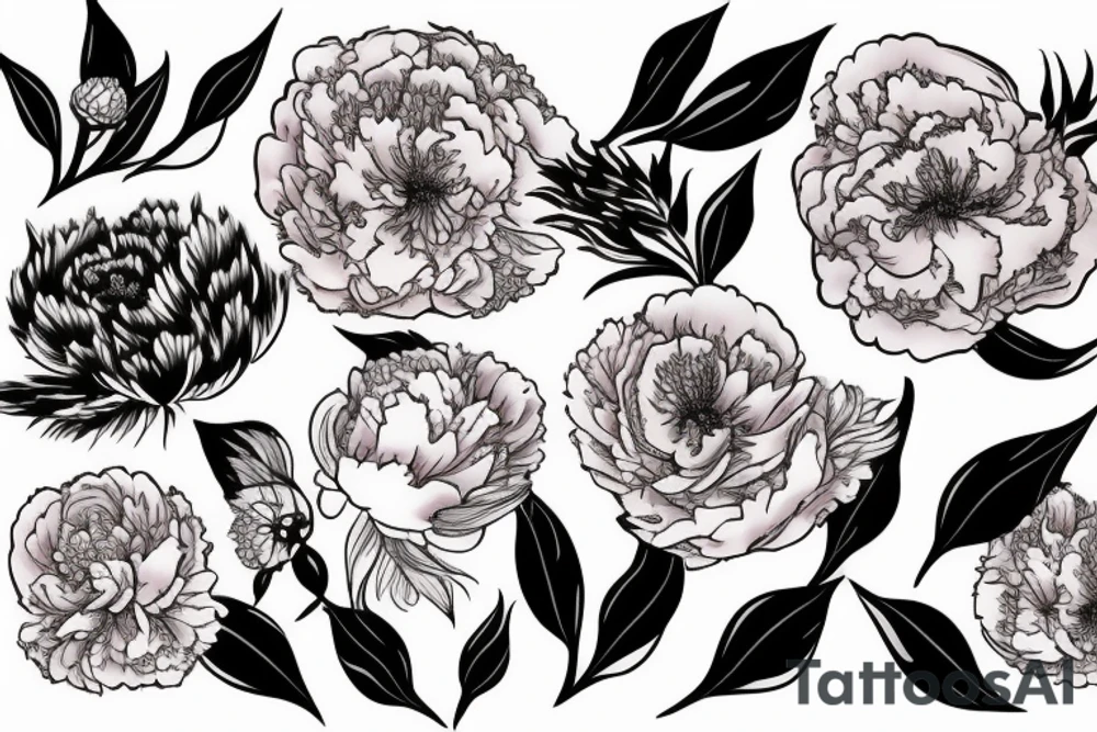 Leopard with peony flowers and cherry blossums tattoo idea