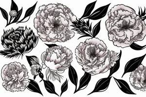 Leopard with peony flowers and cherry blossums tattoo idea