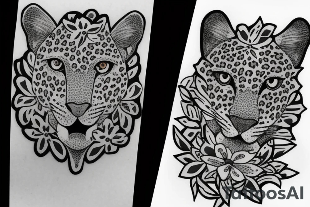 leopard with flowers tattoo idea