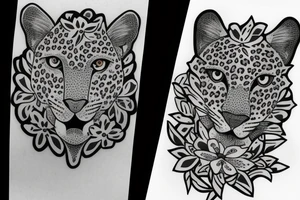 leopard with flowers tattoo idea