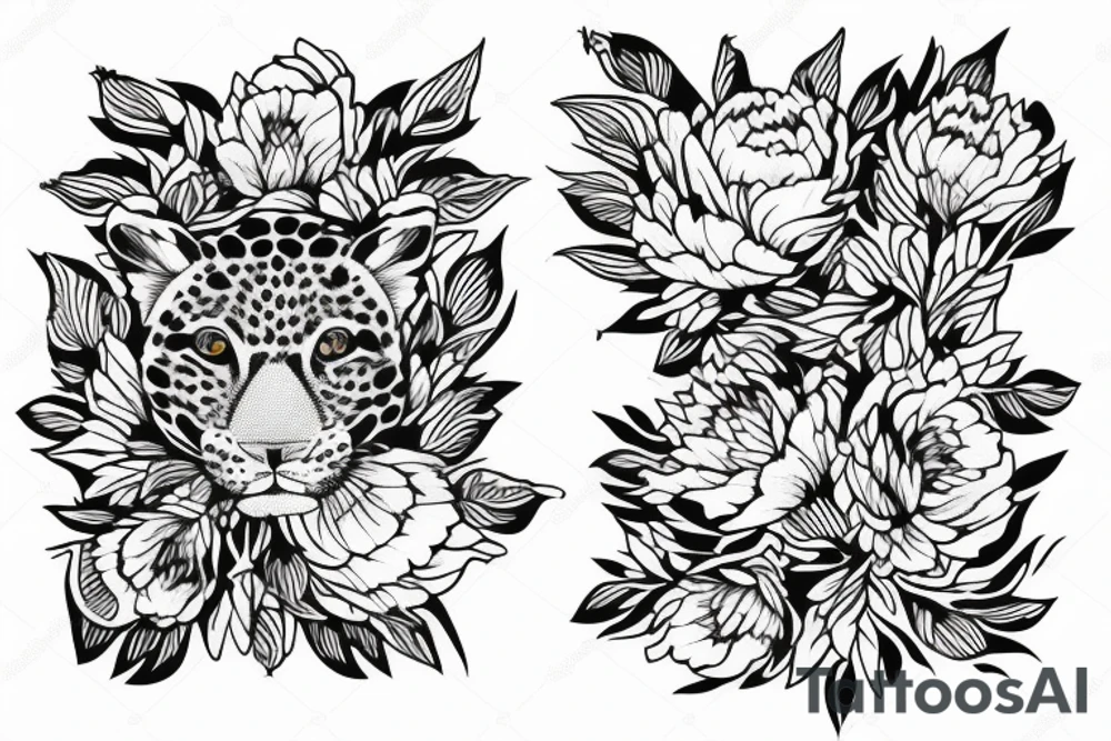 leopard and peony tattoo idea