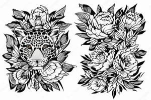leopard and peony tattoo idea