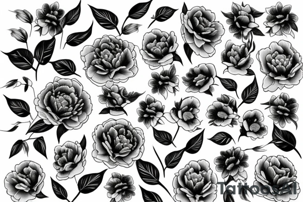 Peony flowing tattoo idea