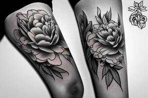 Peony flowing down a thigh tattoo idea