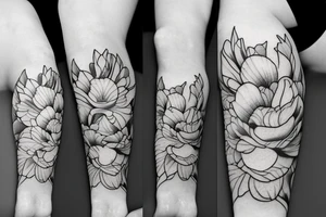 Peony flowing down a thigh tattoo idea