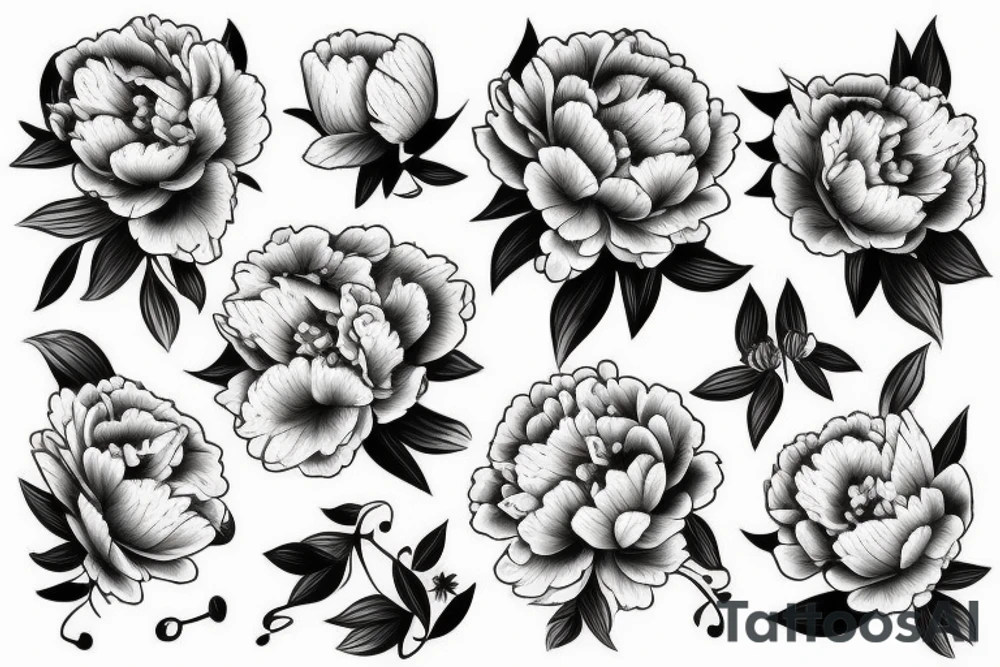 Peony flowing with cherry blossums tattoo idea