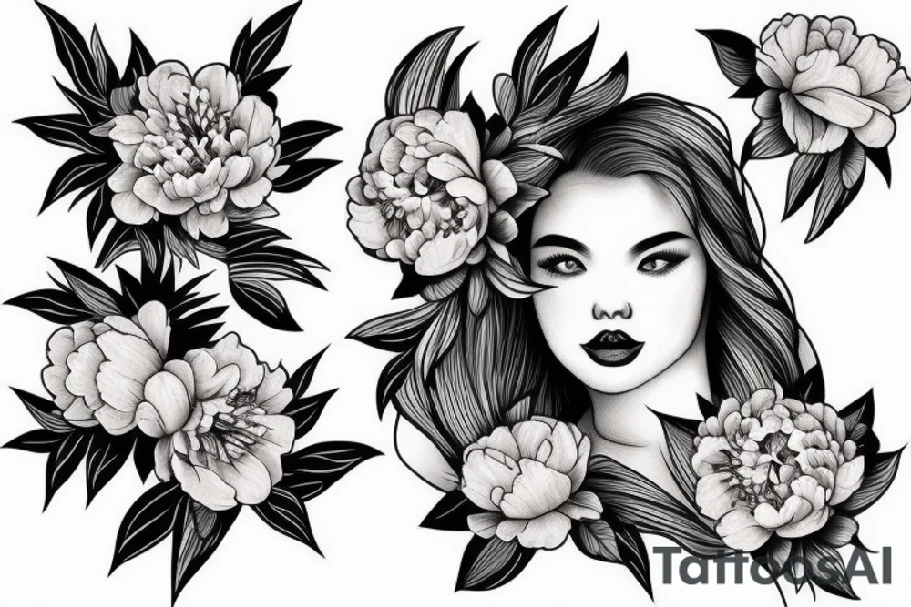 Peony flowing with cherry blossums tattoo idea