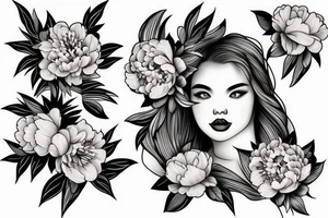 Peony flowing with cherry blossums tattoo idea