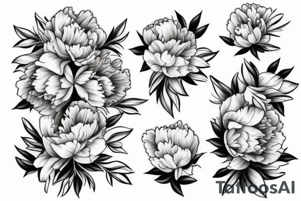Peony flowing with cherry blossums tattoo idea