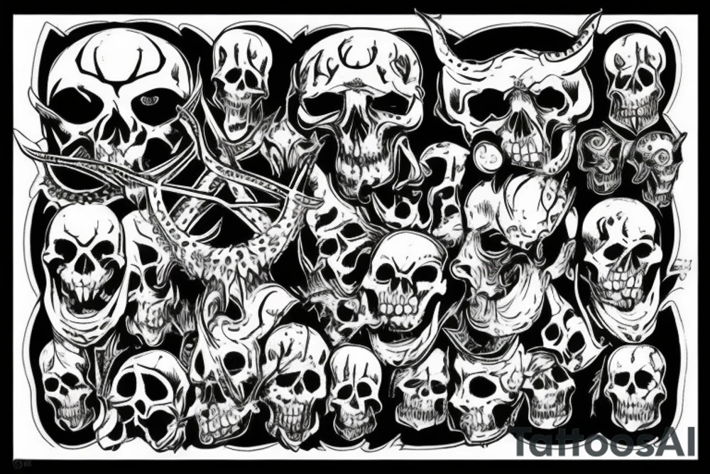 Satan on a throne of skulls tattoo idea