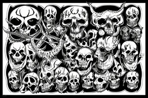 Satan on a throne of skulls tattoo idea