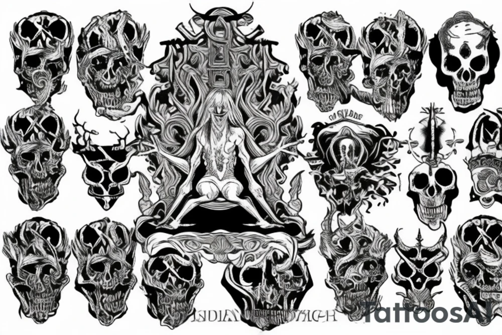 Satan on a throne of skulls tattoo idea