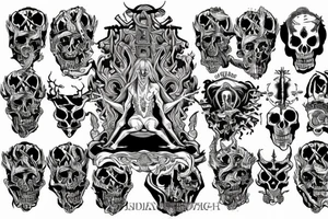 Satan on a throne of skulls tattoo idea