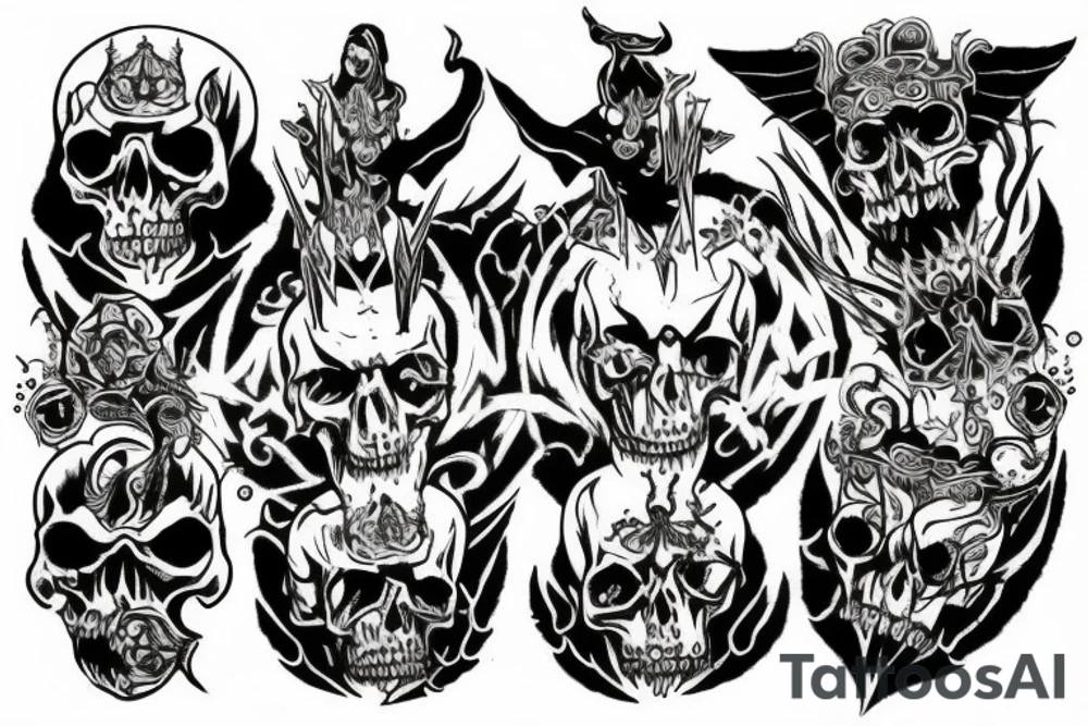 Satan on a throne of skulls tattoo idea
