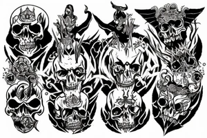 Satan on a throne of skulls tattoo idea