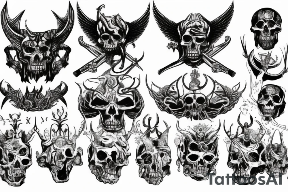 Satan on a throne of skulls tattoo idea