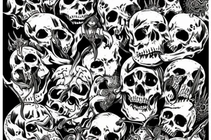 Satan on a throne of skulls tattoo idea