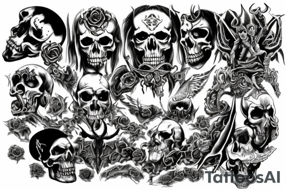 Satan on a throne of skulls tattoo idea