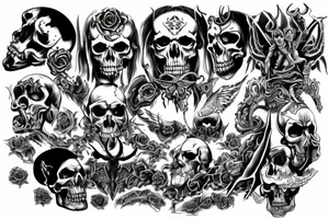 Satan on a throne of skulls tattoo idea