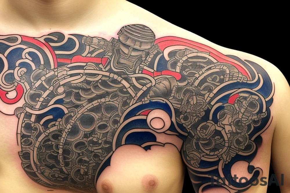 it should include themes of engineering, japan, Space, Stoicism and warrior tattoo idea
