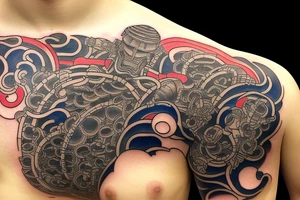 it should include themes of engineering, japan, Space, Stoicism and warrior tattoo idea