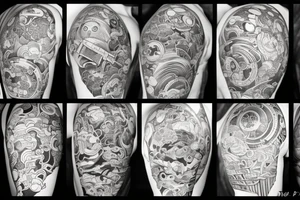 it should include themes of engineering, japan, Space, Stoicism and warrior tattoo idea